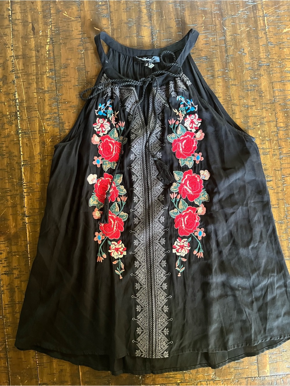 Embroidered Black Floral Halter Shirt